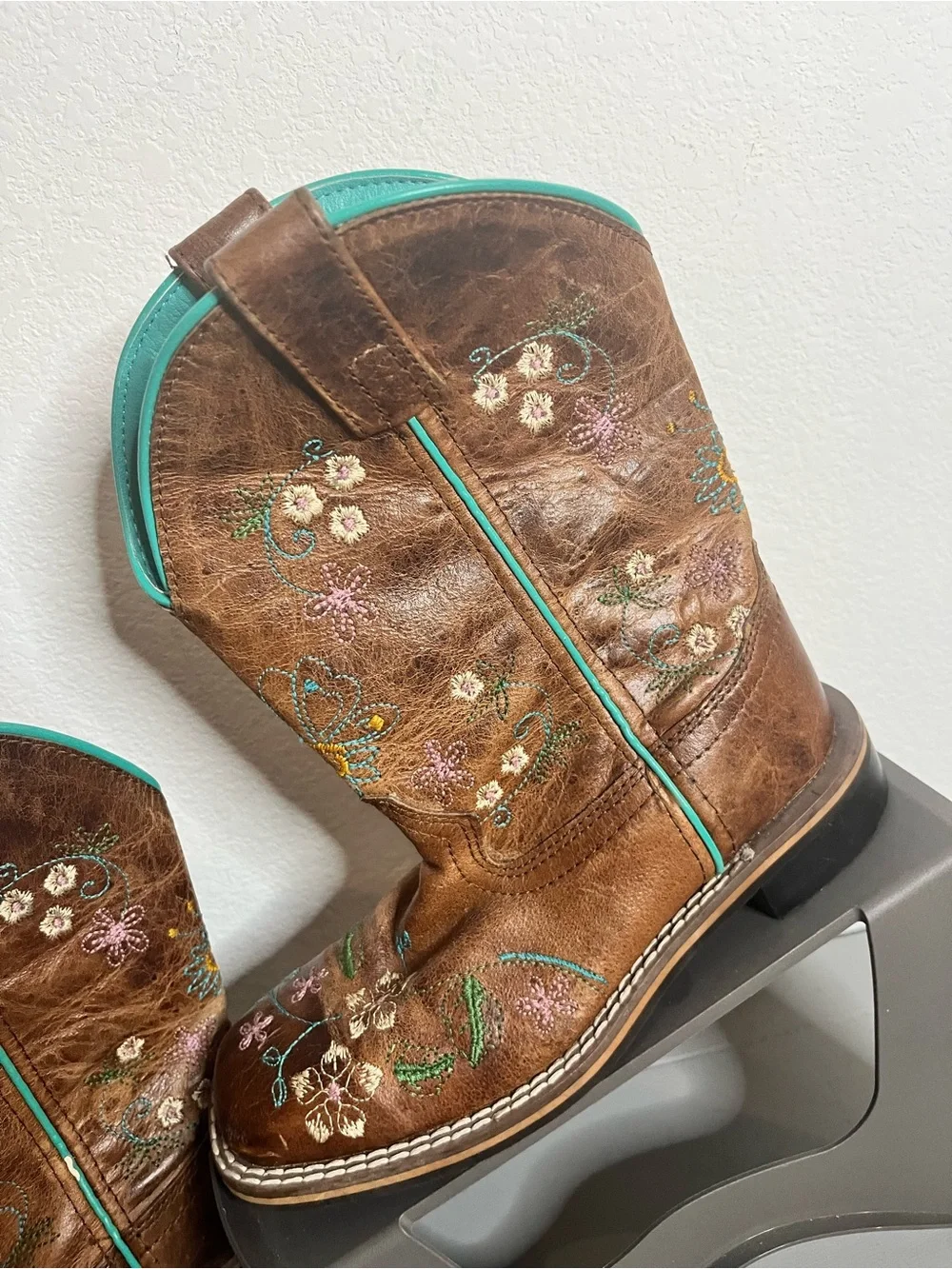 Smoky Mountain Kid Antique Floral Embroidery Leather SquareToe Cowboy Boots 13.5